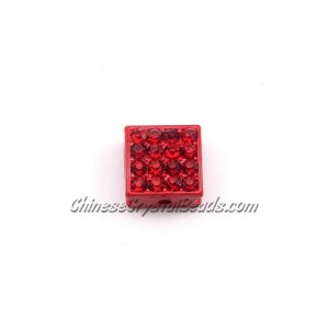 Pave square beads, 10mm, red, sold per 12 pieces bag
