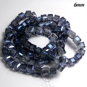 98Pcs 6mm Cube Crystal beads, Magic Blue