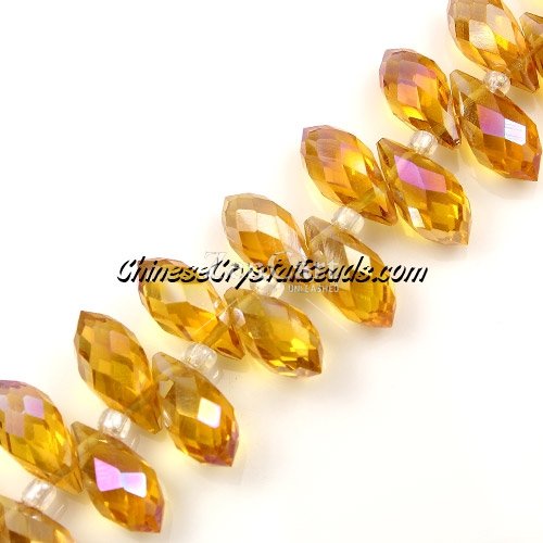 Chinese Crystal Briolette Bead Strand, amber AB, 6x12mm, 20 beads