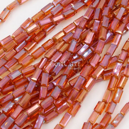 cuboid crystal beads, 4x4x8mm, red win, 70pcs per strand