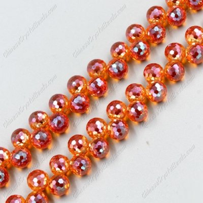 20pcs Crystal round drop beads, orange light, hole: 1mm