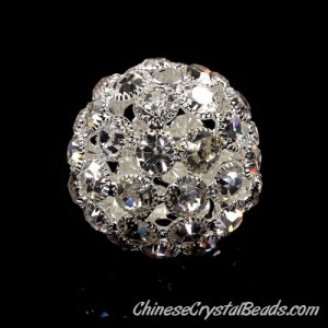 Silver Plated copper Rhinestone Ball 38mm, hole 4.5mm