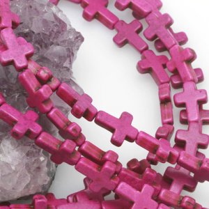 12x16mm Magenta Purple Howlite Turquoise Loose Spacer Beads Cross 15.5 inch strand