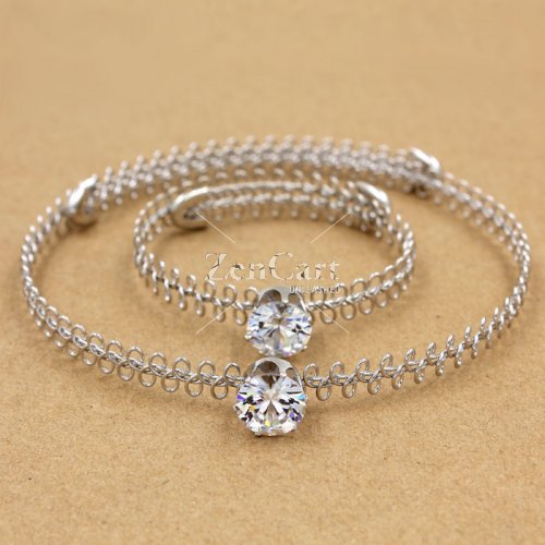 90's Tatto Choker sets, AAA 12mm Zircon crystal stones, silver color,1 pc