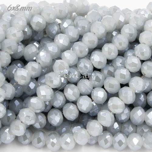 Chinese Crystal Rondelle Bead Strand, gray and blue jade, 6x8mm , about 72 beads