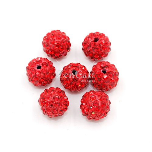 50pcs, 12mm Pave beads, hole: 1.5mm, clay disco beads, red