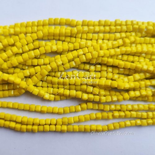 4mm Cube Crystal beads about 95Pcs, opaque yellow