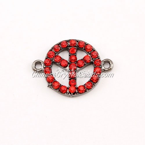Peace Sign, pave Diamond pendant,18mm, hole 1.5mm, gunmetal plated, red tree