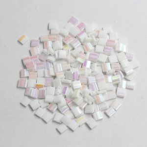 Chinese 5mm Tila Square Bead opaque white half AB about 100Pcs