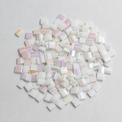 Chinese 5mm Tila Square Bead opaque white half AB about 100Pcs