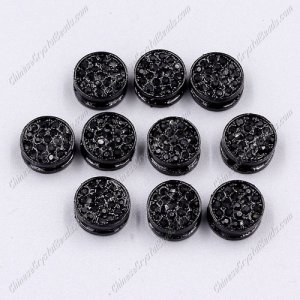 Alloy Pave button beads, black, 11mm , hole: 1.5mm, Sold per pkg of 10 pcs