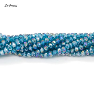 130Pcs 3x4mm Chinese Crystal Rondelle Beads, capri blue AB