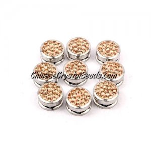 Pave button beads, peach, silver-plated copper, 10mm , Sold per pkg of 10 pcs