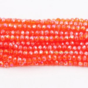 130Pcs 2.5x3.5mm Chinese Crystal Rondelle Beads, Tangerine red AB