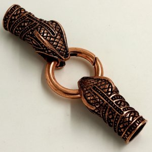 Clasp, Snake End Cap, antiqued copper finished inchpewterinch #zinc-based alloy,78x24mm Hole 9x9mm, Sold individually.