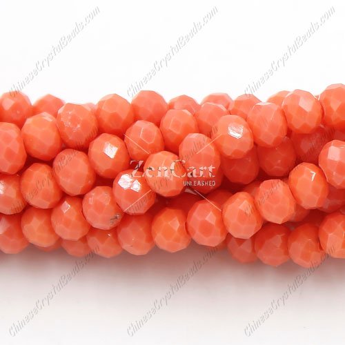 Chinese Crystal Rondelle Beads, opaque coral, 6x8mm, about 72 beads
