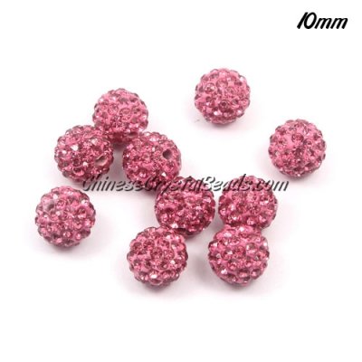 50pcs 10mm Pave clay disco beads, pink, hole: 1.5mm