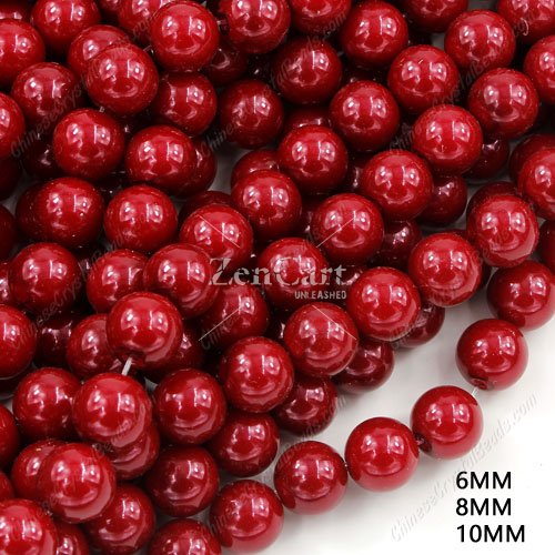 85Pcs ABS plastic Red Shell Bead mother Pearl Round, hole 1mm