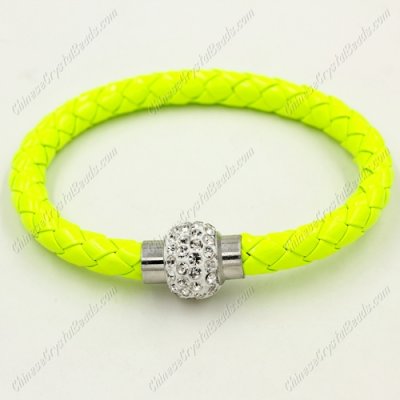 12pcs Weave leather bracelet, Magnetic Clasps, neon green, wide 7mm, length about 7inch