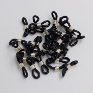 50Pcs Eyeglass Chain Ends Adjustable Rubber Spectacle End Connectors black and Silver