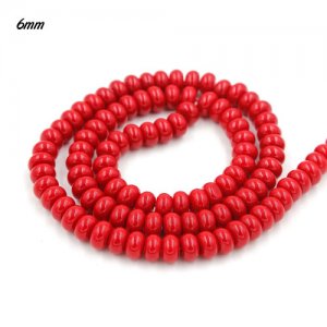 100Pcs 6x3.5mm Smooth Roundel Shape Glass Beads, rondelle glass beads strand, hole 1mm, red