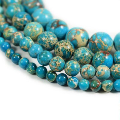 Turquoise Impression Jasper Beads 4m 6mm 8mm 10mm 12mm Round Turquoise Imperial Impression Stone, 15 Inch