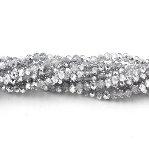 130Pcs 3x4mm Chinese Crystal Long Rondelle Strand, half silver