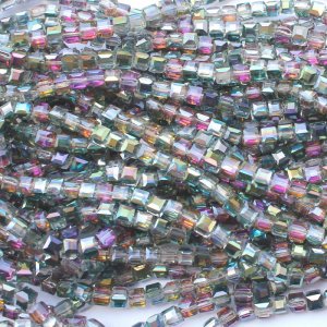 98Pcs 6mm Cube Crystal beads,green and purple light