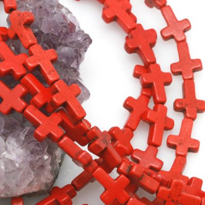 12x16mm Red Howlite Turquoise Loose Spacer Beads Cross 15.5 inch strand
