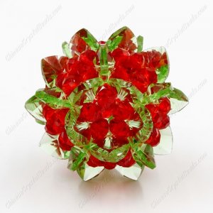 3D beaded flower ball, green and red, width45mm, 1 pc