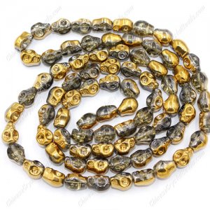 Glass Crystal skull - 8x10mm skull bead - half gold - 30 beads per strand - AA quality