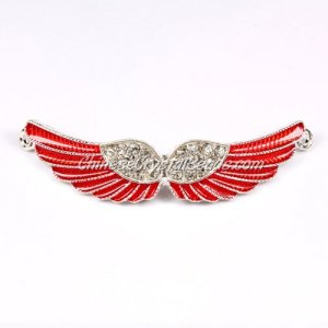 Pave accessories, angel wings, 12x56mm, silver, red, sold 1 pcs
