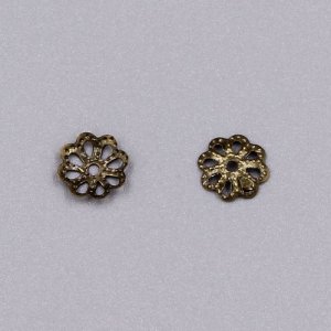 Bead cap, Antique Bronze plated iron, 7x1mm textured flower with cutouts, fits 8-12mm bead. Sold per pkg of 200.