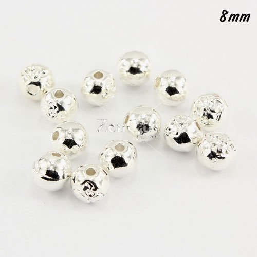 Pave end beads, silver plated brass, 8mm, hole:2mm, sold per pkg of 10pcs.