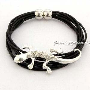 Fashion leather Magnetic Bracelet, alloy gecko beads
