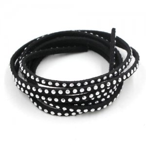 Studded Faux Suede Leather, 2.5x2mm, black, 1 piece=1 meter