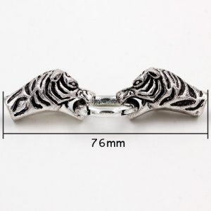 Clasp, tiger End Cap, tiger,antiqued silver plated,76x24mm, Hole:6.5mm, 1 set