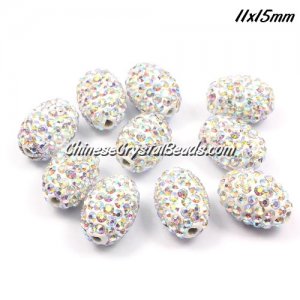 Oval Pave Beads, 11x15mm, Clay, Clear ab, sold per 10pcs bag