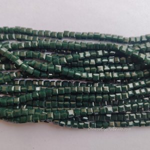 4mm Cube Crystal beads about 95Pcs, opaque dark emerald light