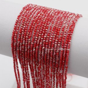 210Pcs 1.5x2mm rondelle crystal beads red velvet half light with Polyester thread