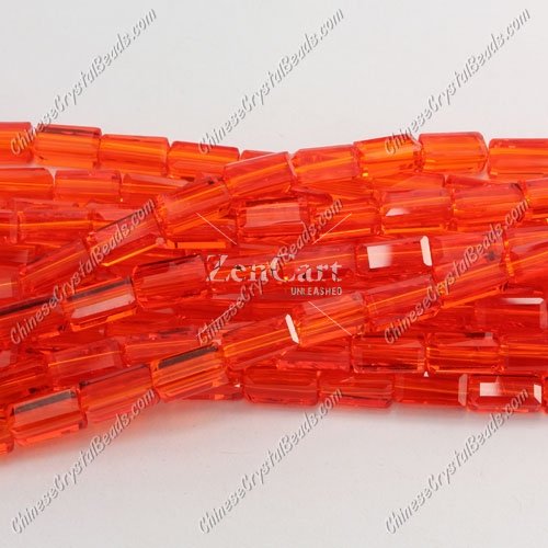 cuboid crystal beads, 4x4x8mm, Orange, 70pcs per strand