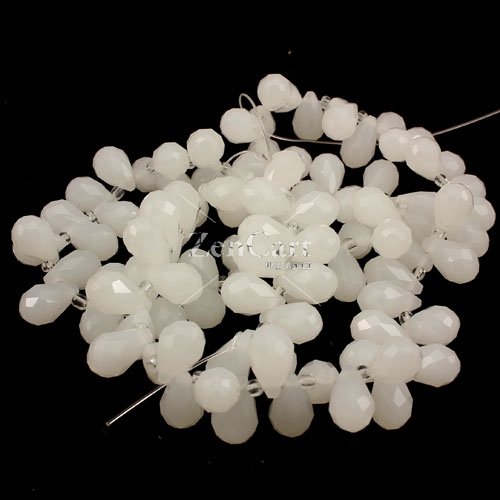 Crystal Briolette Bead Strand, white jade, 8x13mm, 98 beads