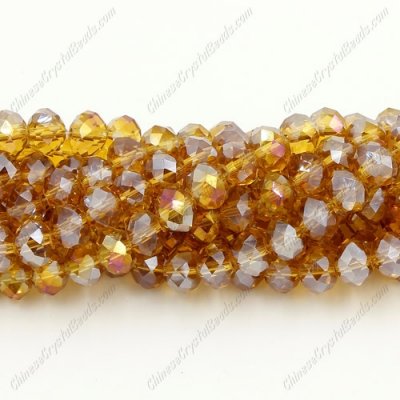 Chinese Crystal Rondelle Strand, amber AB, 6x 8mm, about 72 beads