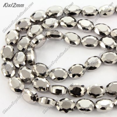 28 pcs Chinese Crystal Faceted Oval Bead, 7x10x12mm, silver