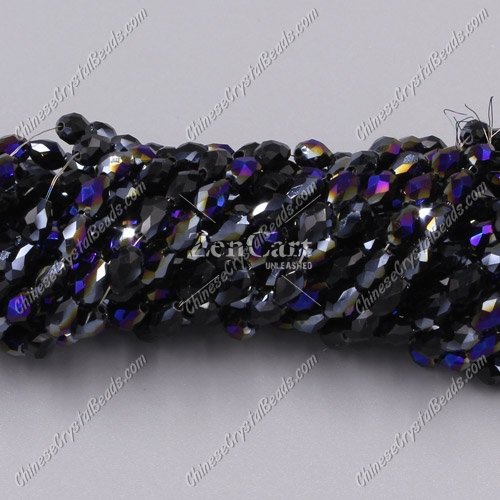 Chinese Crystal Teardrop Beads Strand, black and purple light, 3x5mm, about 100 Beads