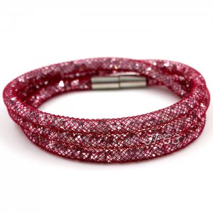 3 laps mesh bracelet, mesh tube wide: 5mm, ruby color, 1 piece