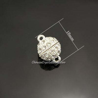 1 Piece Pave Magnetic Clasps ball, 13x18mm, hole:1.5mm, silver