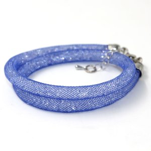 6mm wide real crystal stardust mesh bracelet or necklace, blue color