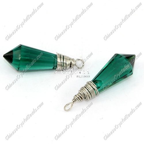 Wire Working Crystal Icicle Drop Pendant, 8x20mm, emerald, sold by 1 pc