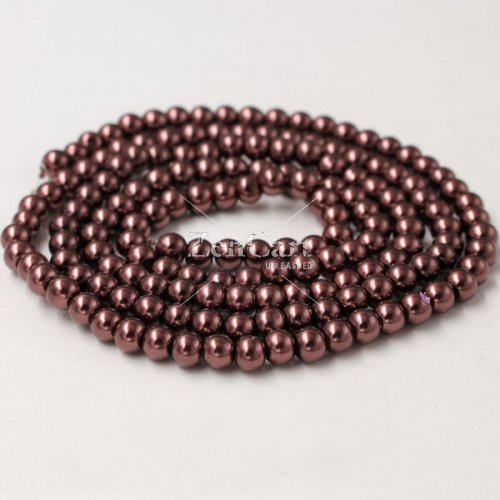 Glass Pearl Beads, Round, coffee, different size for choice, Hole:Approx 1mm, Length:Approx 32 Inch